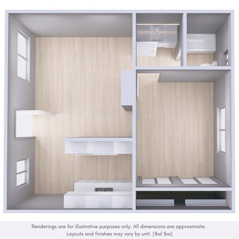 Floor plan for 1 bed, 1 bath, 798 sqft